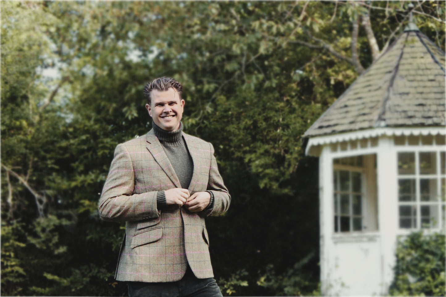 Ballater Mens Roll Neck Sweater, Loden Green, Geelong lambswool