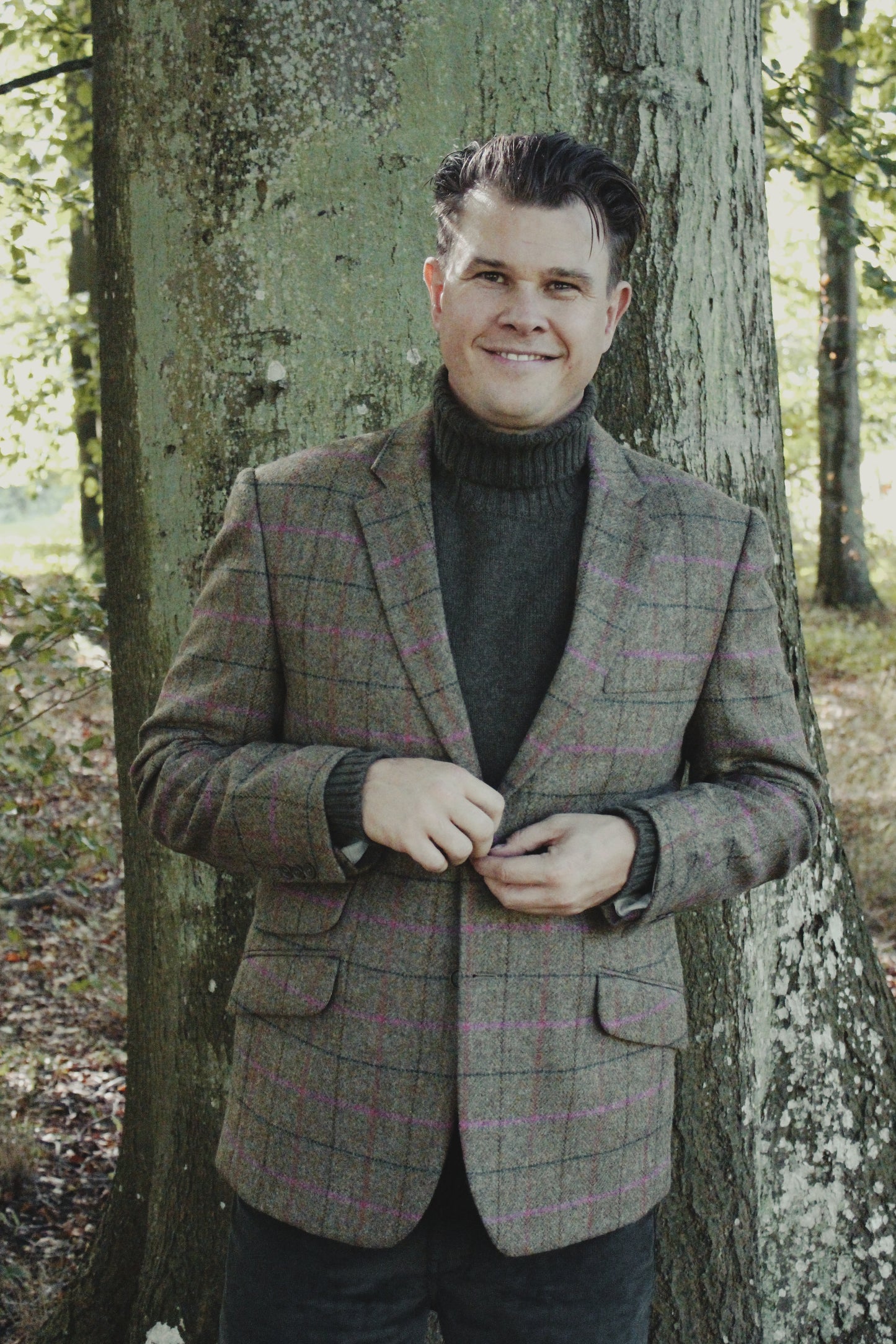 Ballater Mens Roll Neck Sweater, Loden Green, Geelong lambswool