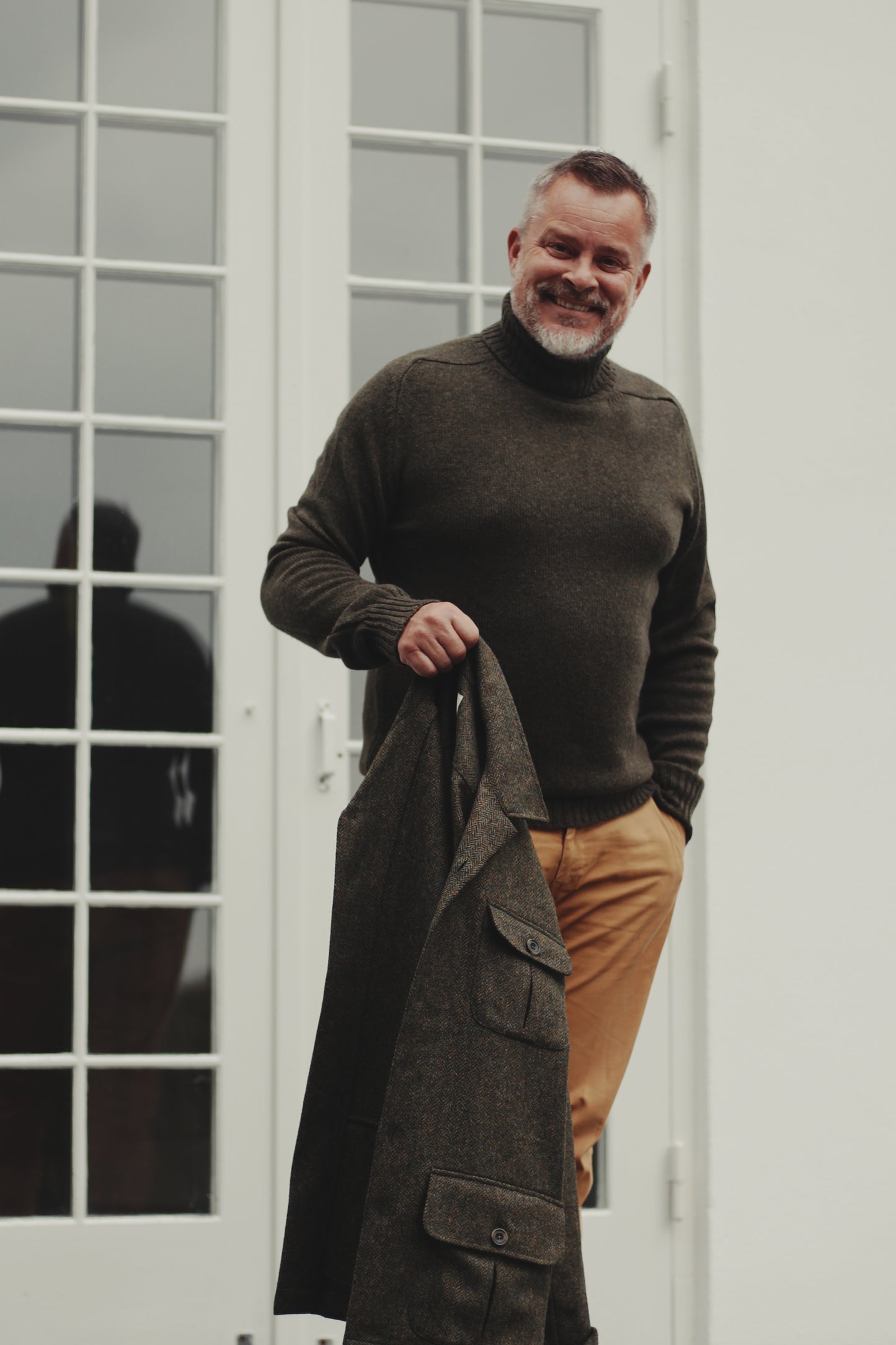 Ballater Mens Roll Neck Sweater, Loden Green, Geelong lambswool