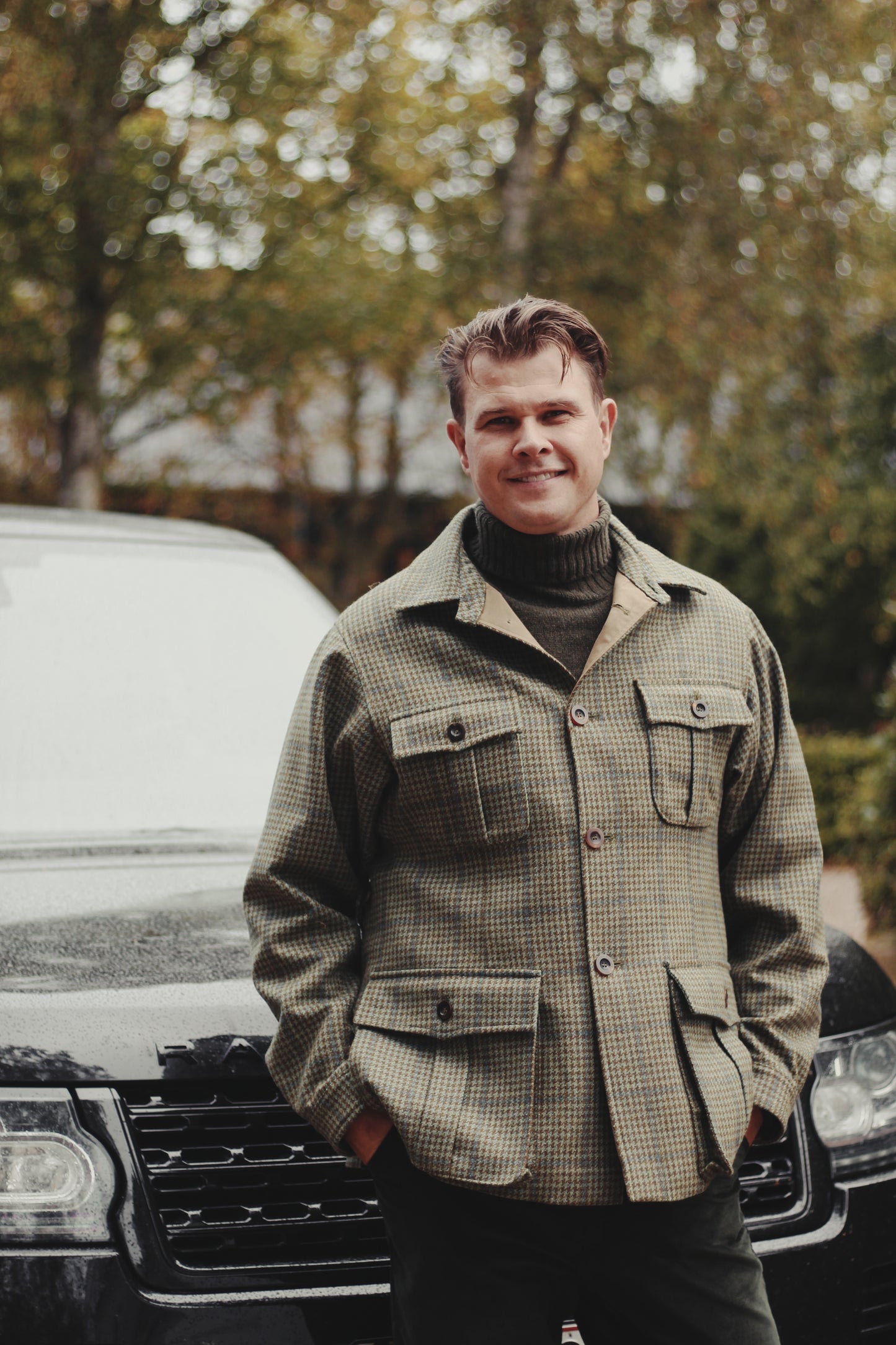 Ballater Mens Roll Neck Sweater, Loden Green, Geelong lambswool