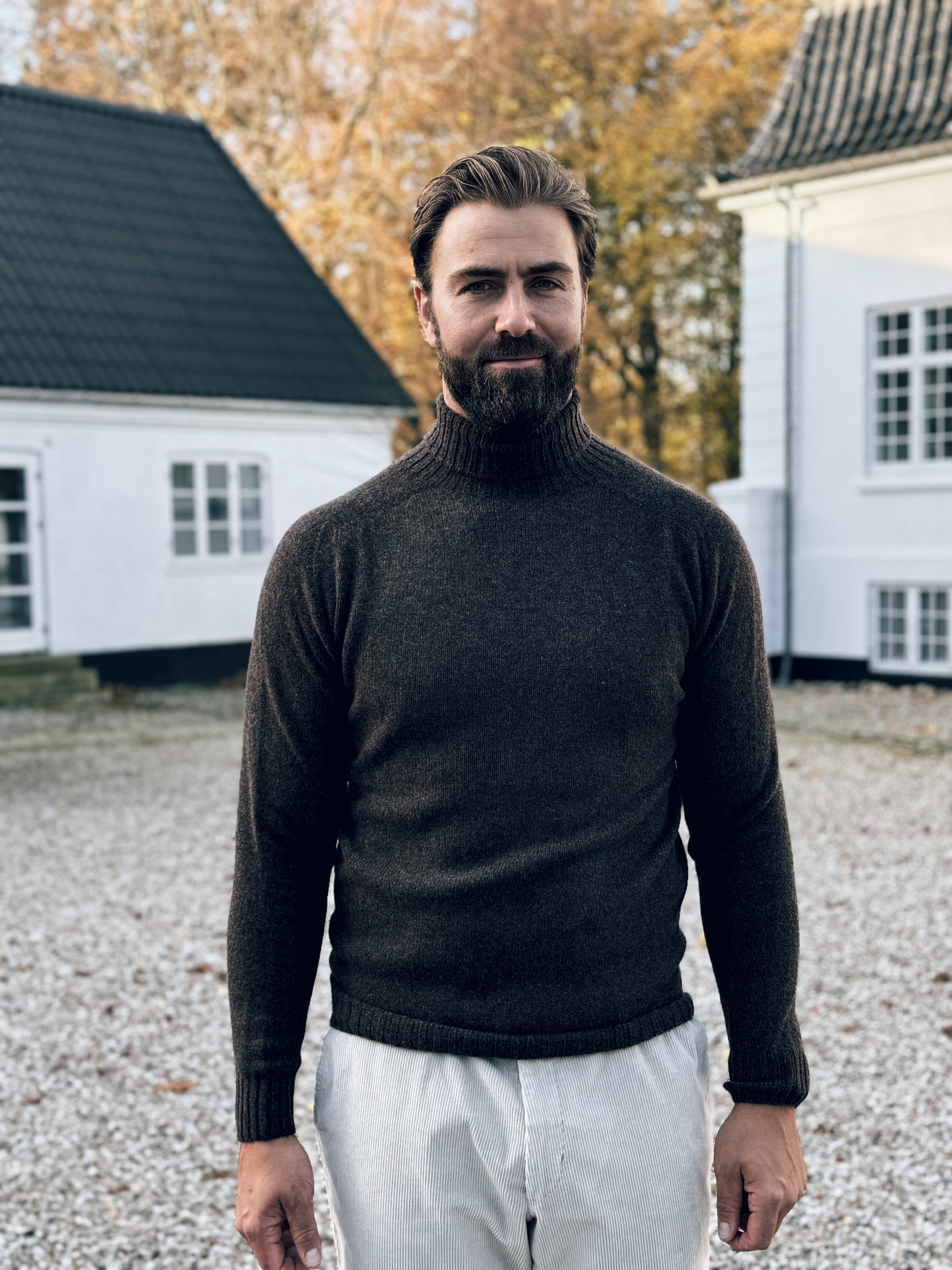 Ballater Mens Roll Neck Sweater, Porcupine, Geelong lambswool