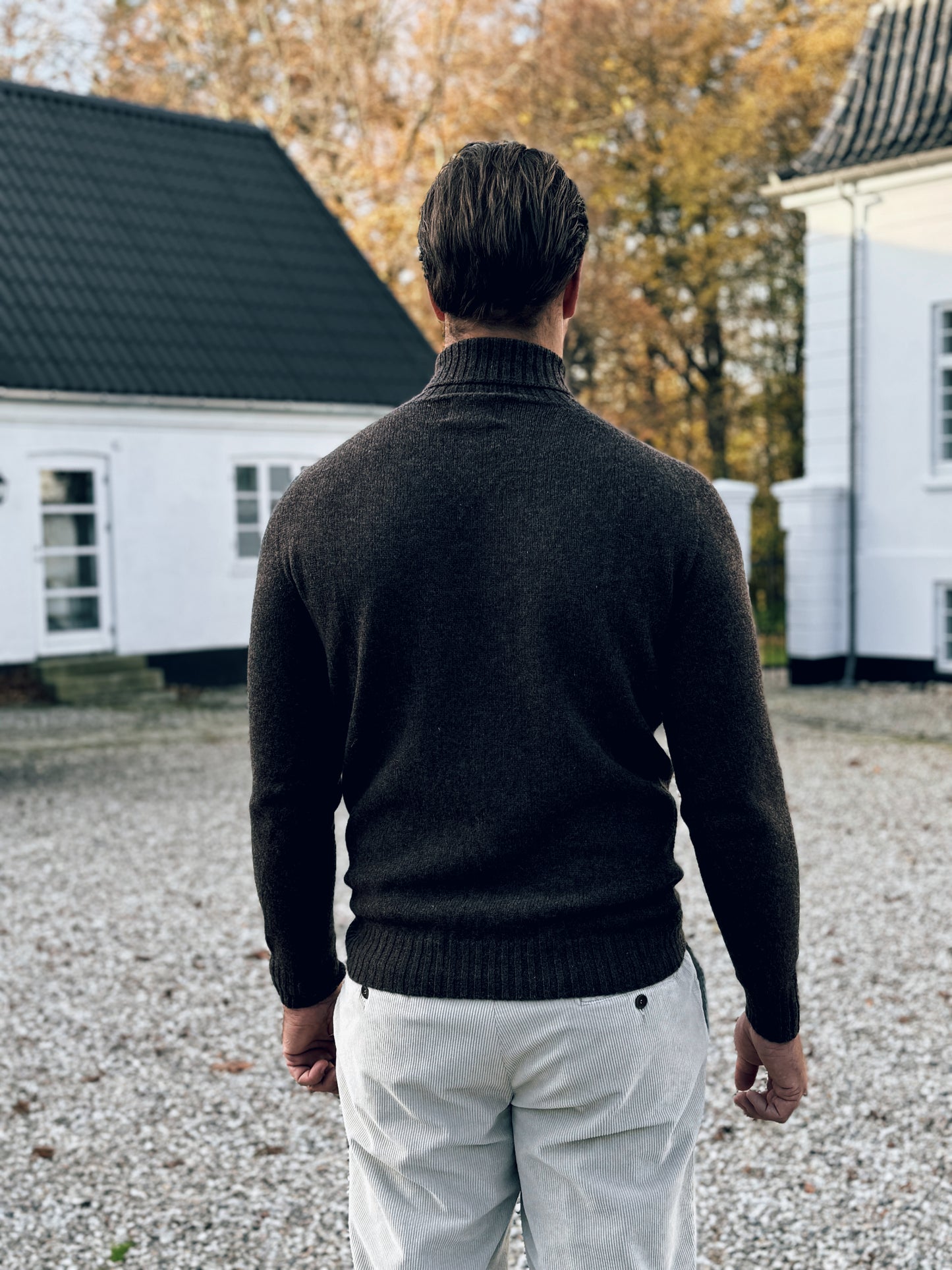Ballater Mens Roll Neck Sweater, Porcupine, Geelong lambswool