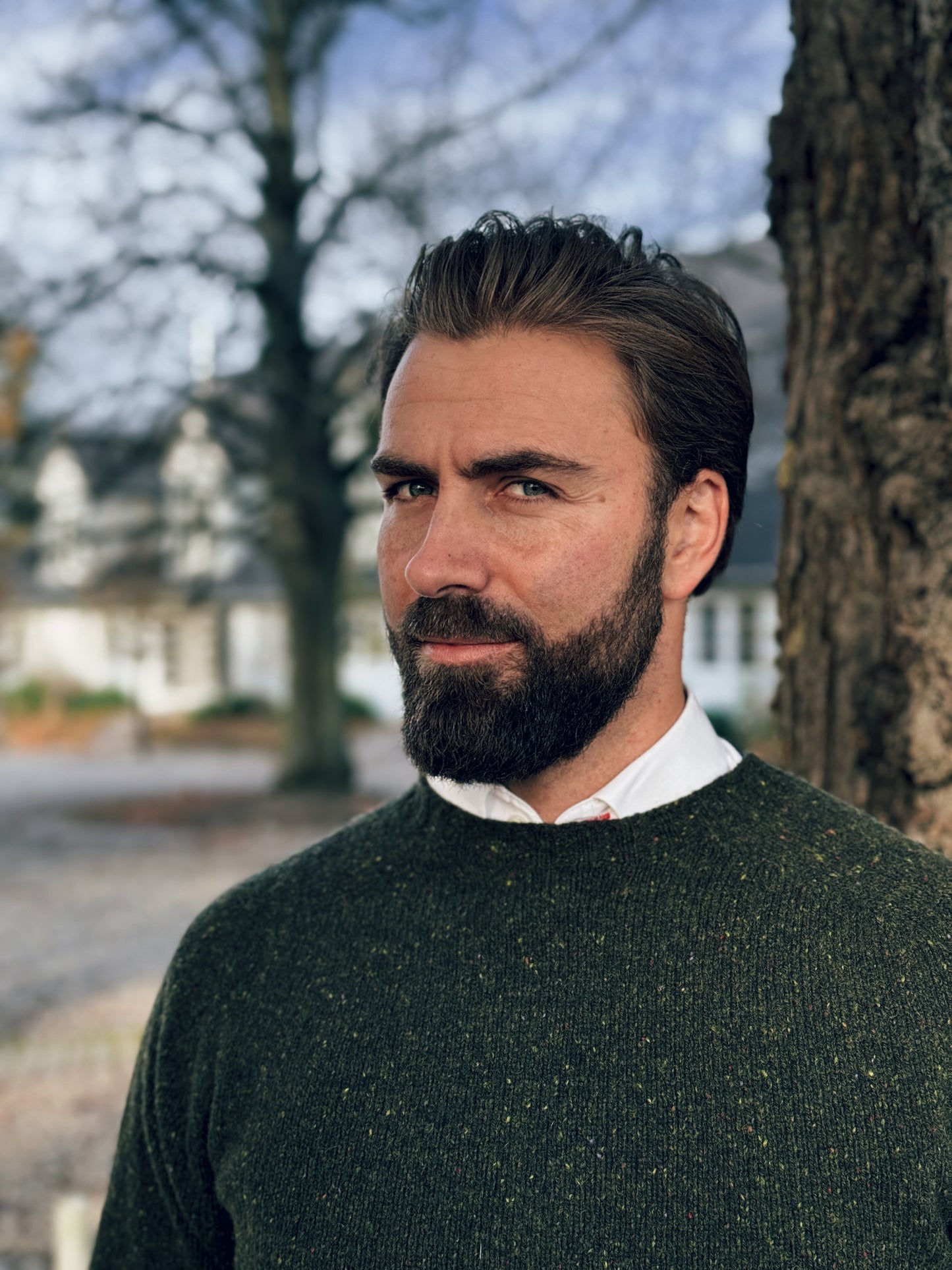 Donegal Roundneck Jumper, Harris Green, Glenugie Nep lambswool