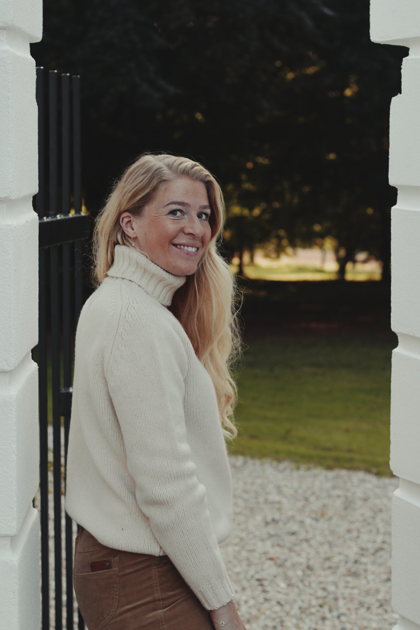 Glencoe Ladies Roll Neck Sweater, Almond White, Geelong lambswool