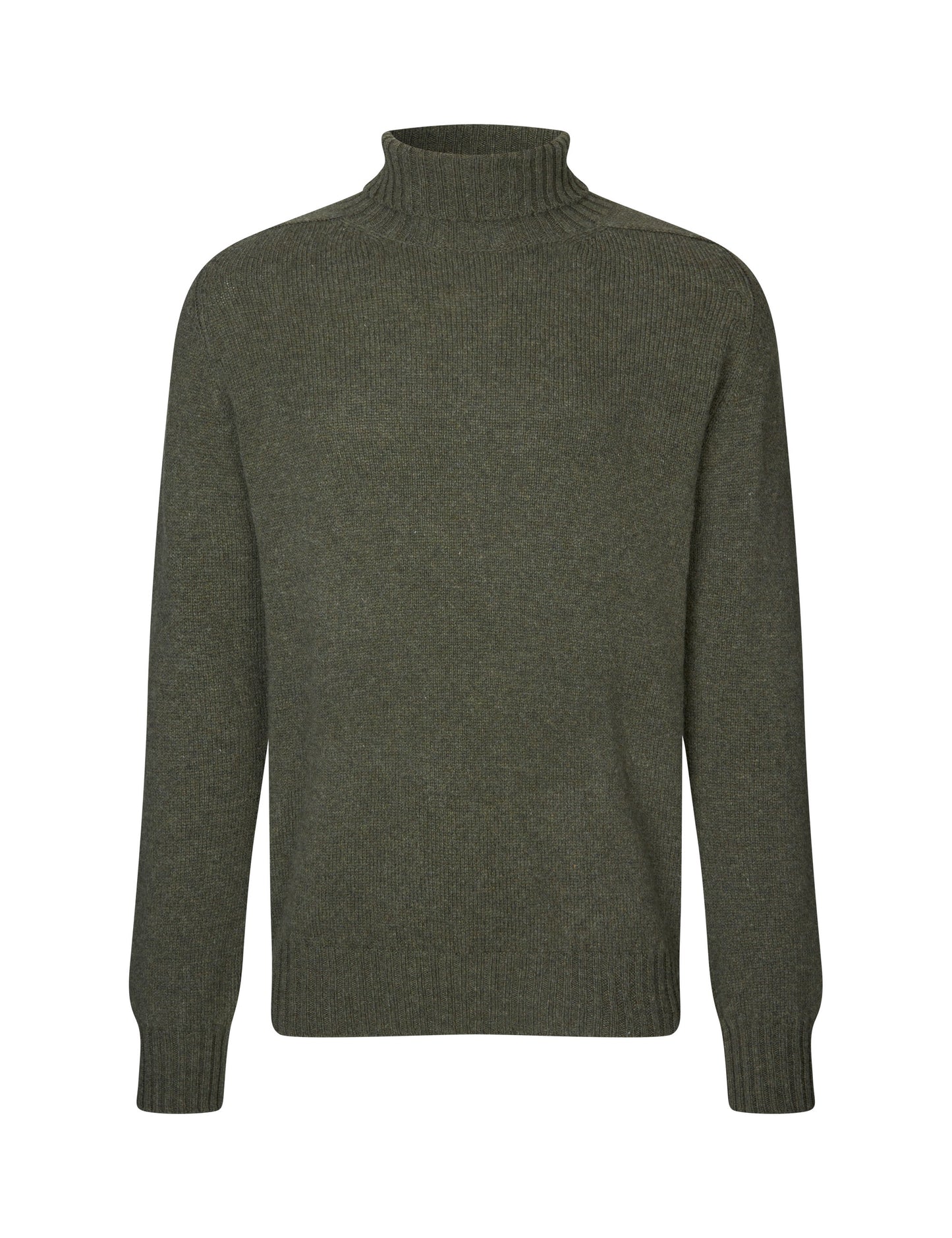Ballater Mens Roll Neck Sweater, Loden Green, Geelong lambswool