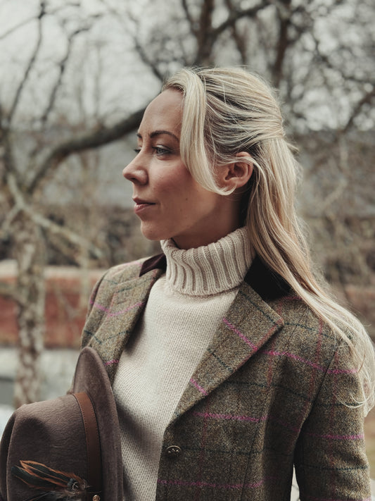 Glencoe Ladies Roll Neck Sweater, Almond White, Geelong lambswool