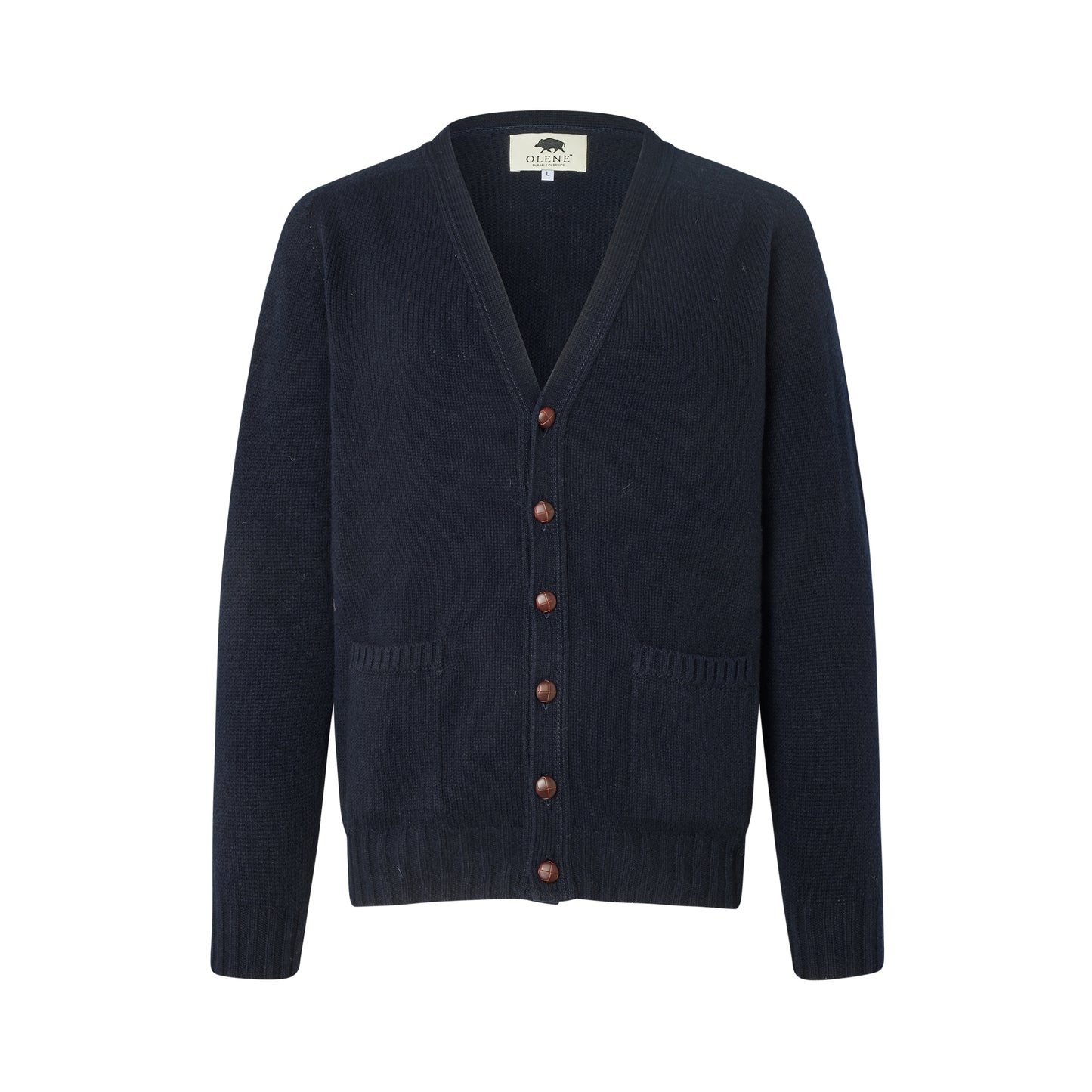 Edinburgh Wool Cardigan, Nero Navy, Geelong lambswool