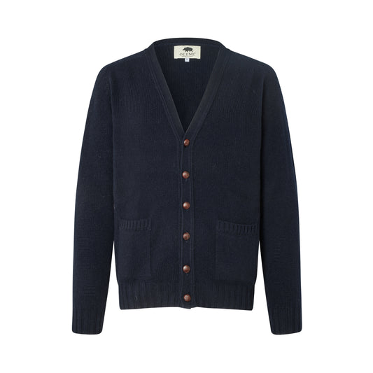 Edinburgh Wool Cardigan, Nero Navy, Geelong lambswool