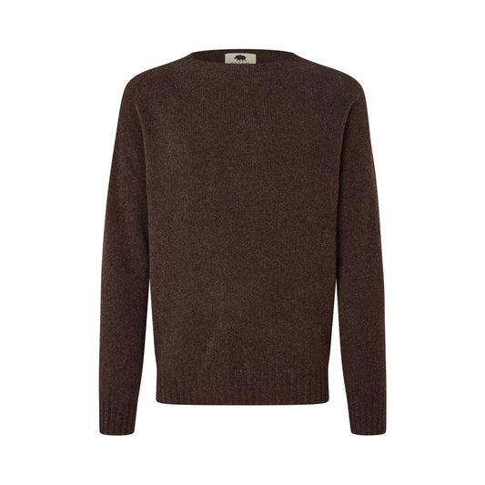 Orton Roundneck Jumper, Porcupine brown, Geelong lambswool