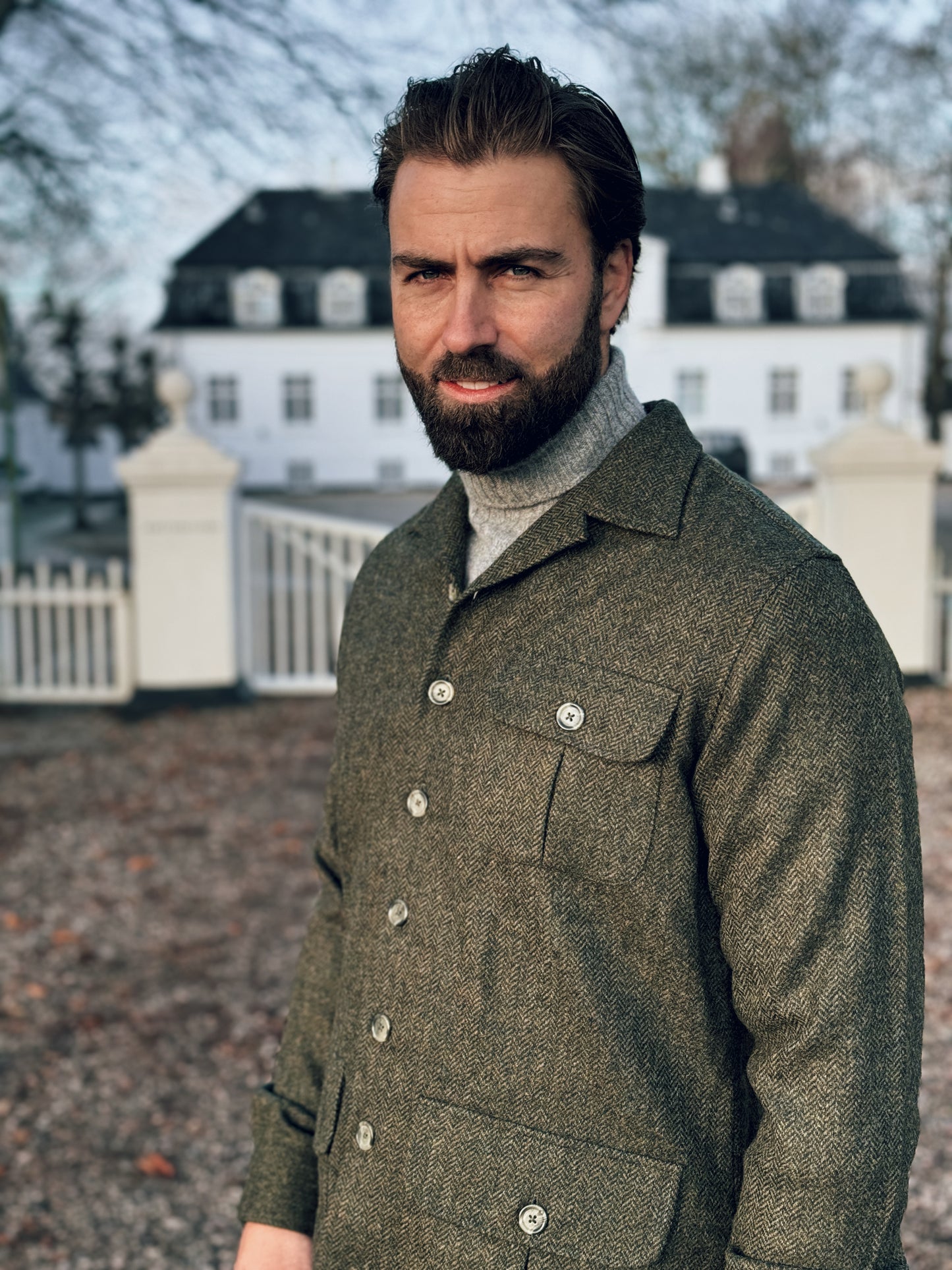 Ballater Mens Roll Neck Sweater, Flannel Grey, Geelong lambswool