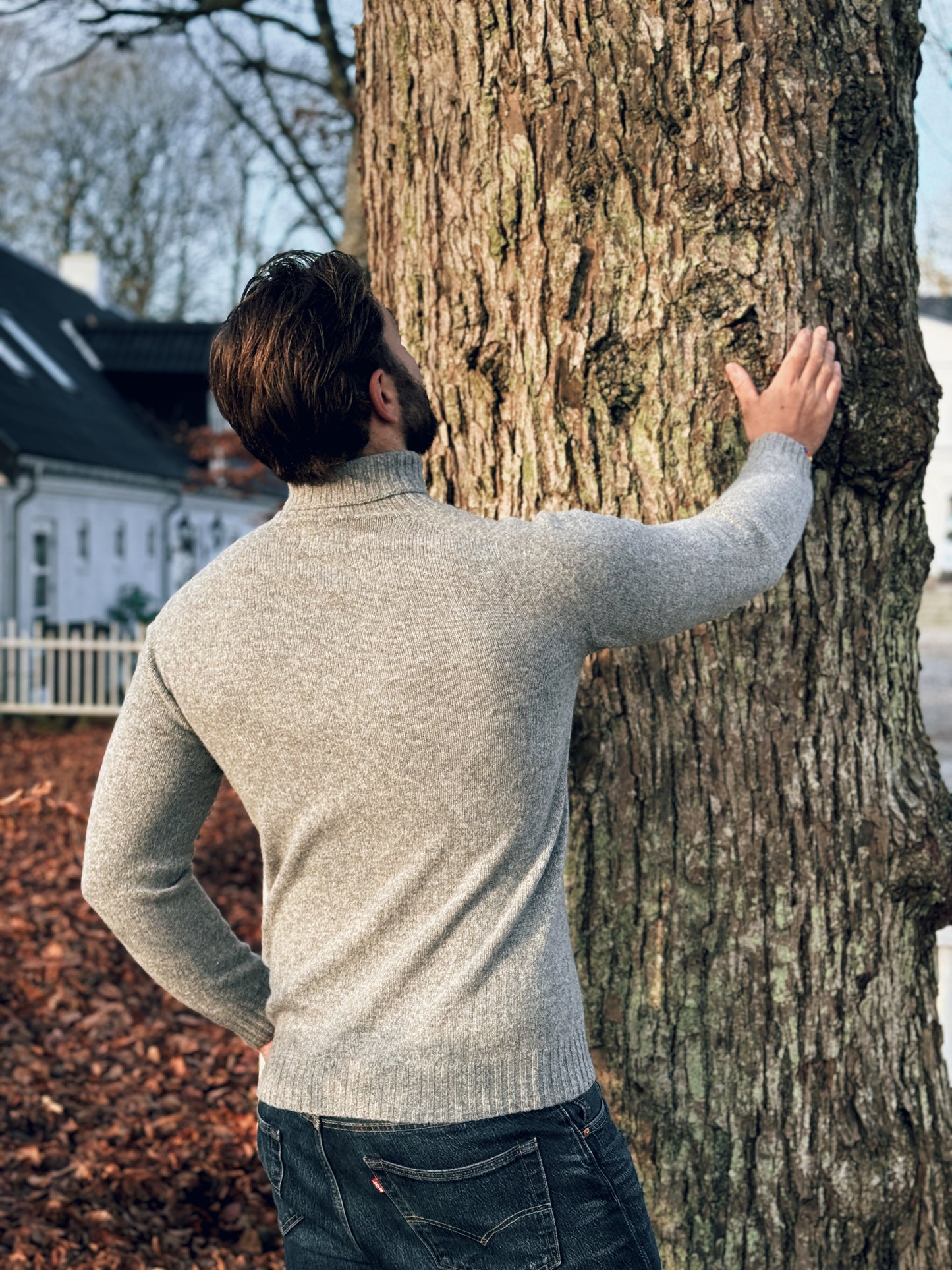 Ballater Mens Roll Neck Sweater, Flannel Grey, Geelong lambswool