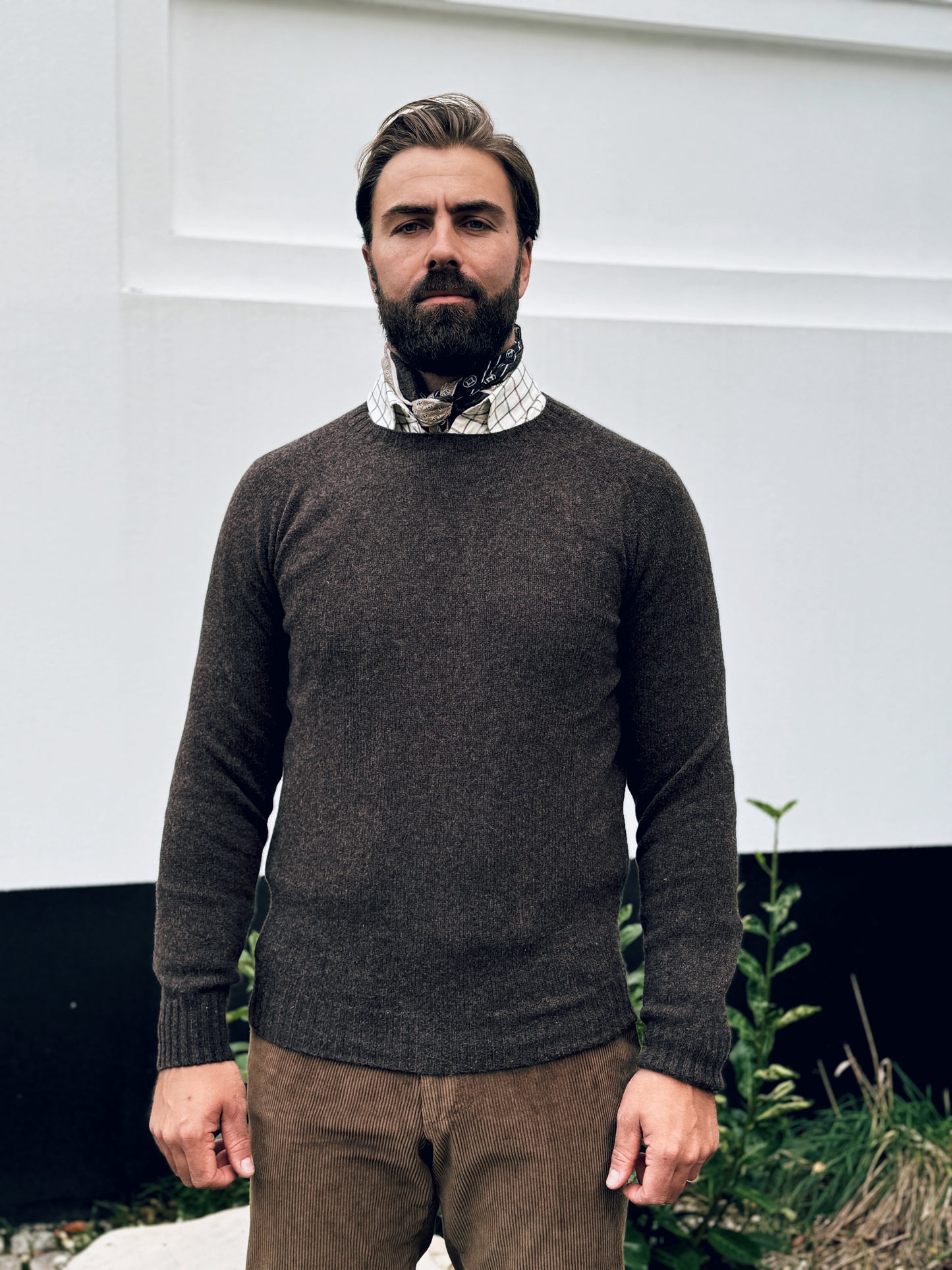 Orton Roundneck Jumper, Porcupine brown, Geelong lambswool
