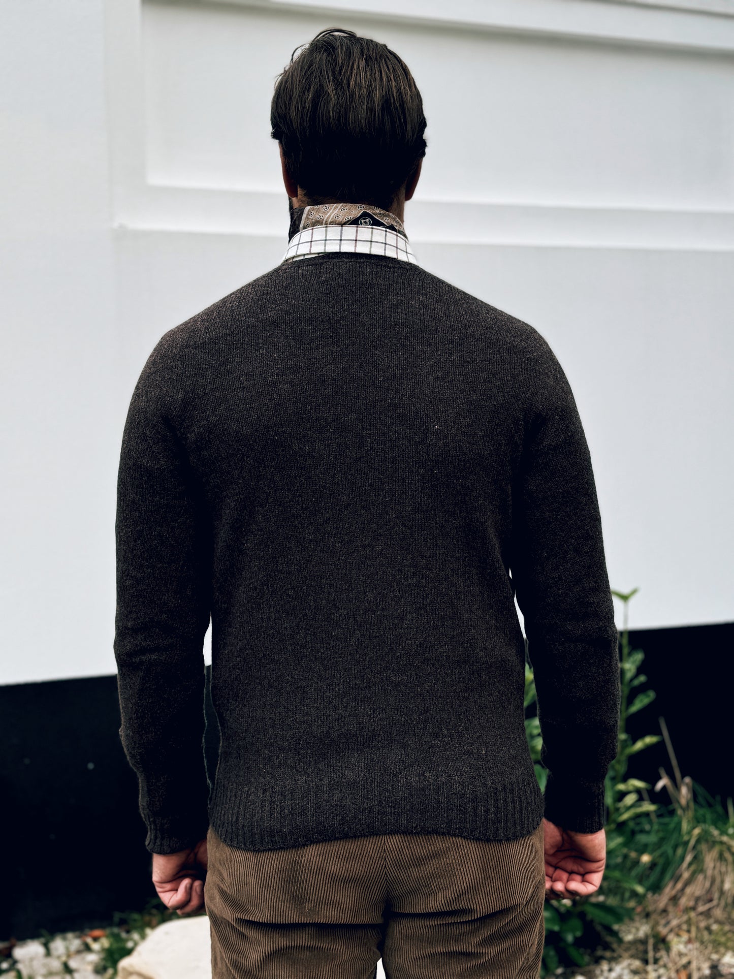 Orton Roundneck Jumper, Porcupine brown, Geelong lambswool