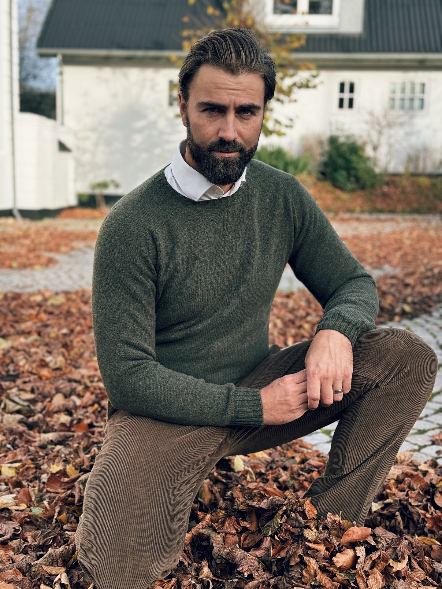 Orton Roundneck Jumper, Loden Green, Geelong lambswool