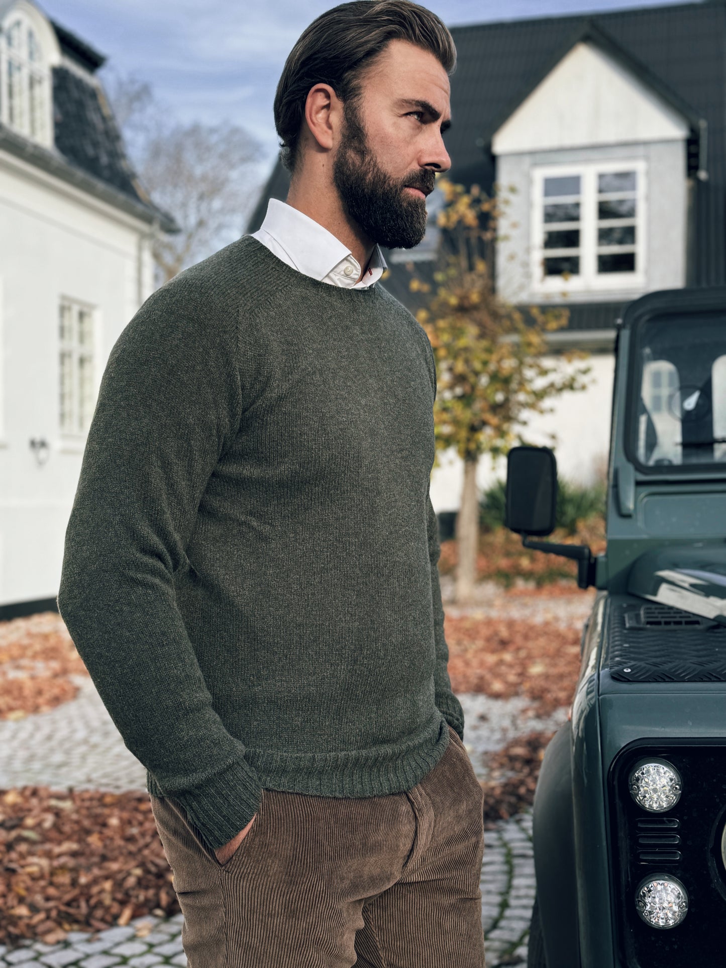 Orton Roundneck Jumper, Loden Green, Geelong lambswool