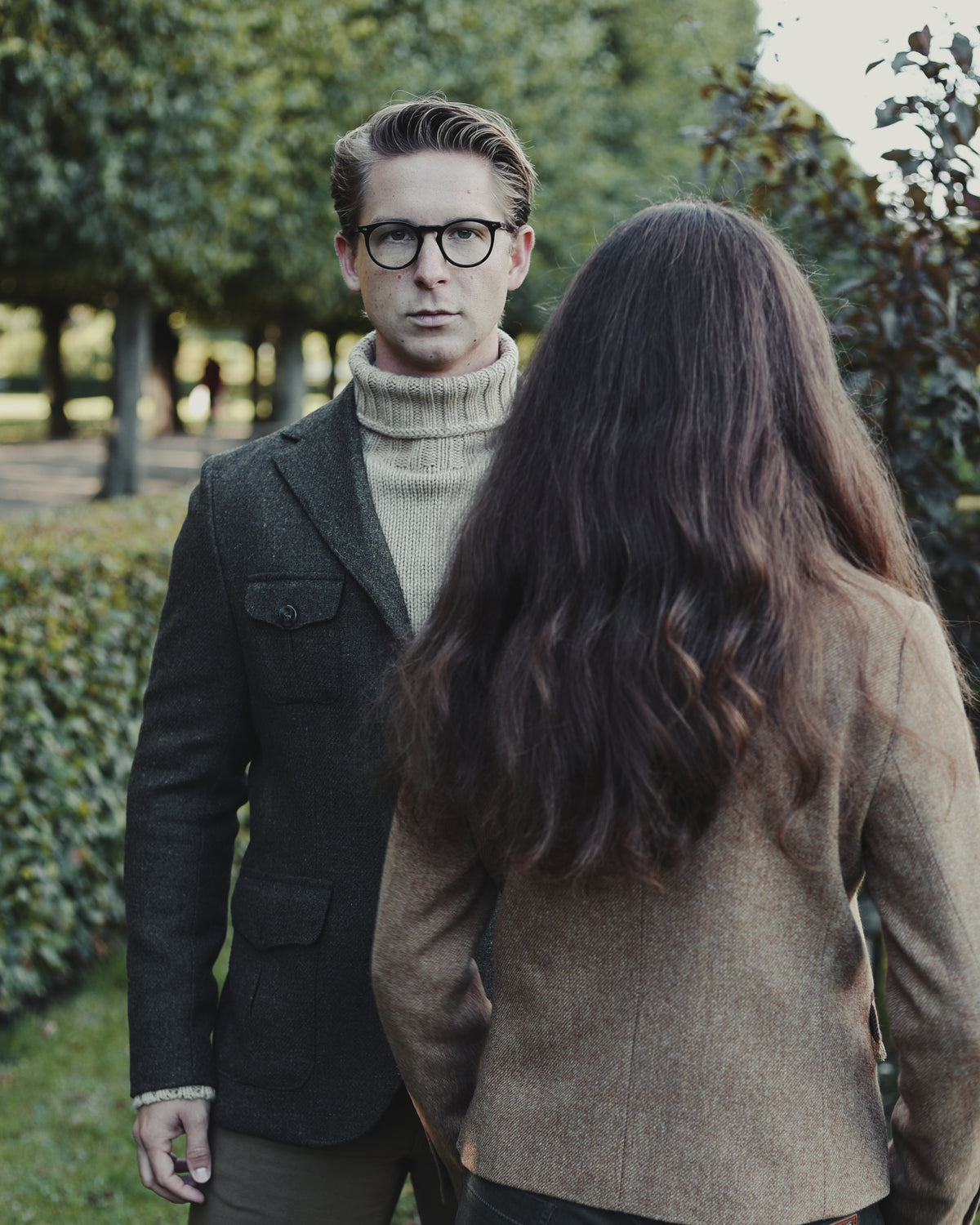 Henry Tweed Safari Blazer, dark green melange