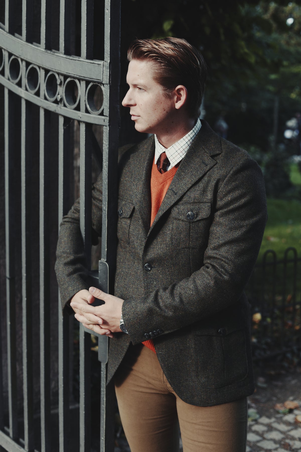 Henry Tweed Safari Blazer, dark green melange