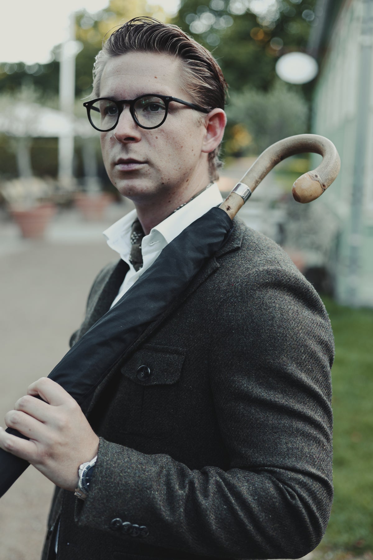 Henry Tweed Safari Blazer, dark green melange