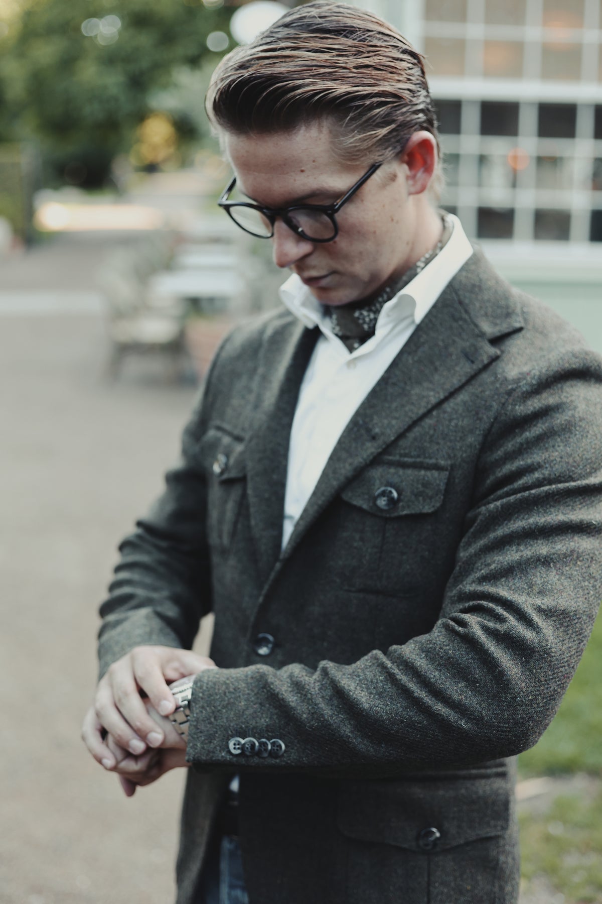 Henry Tweed Safari Blazer, dark green melange