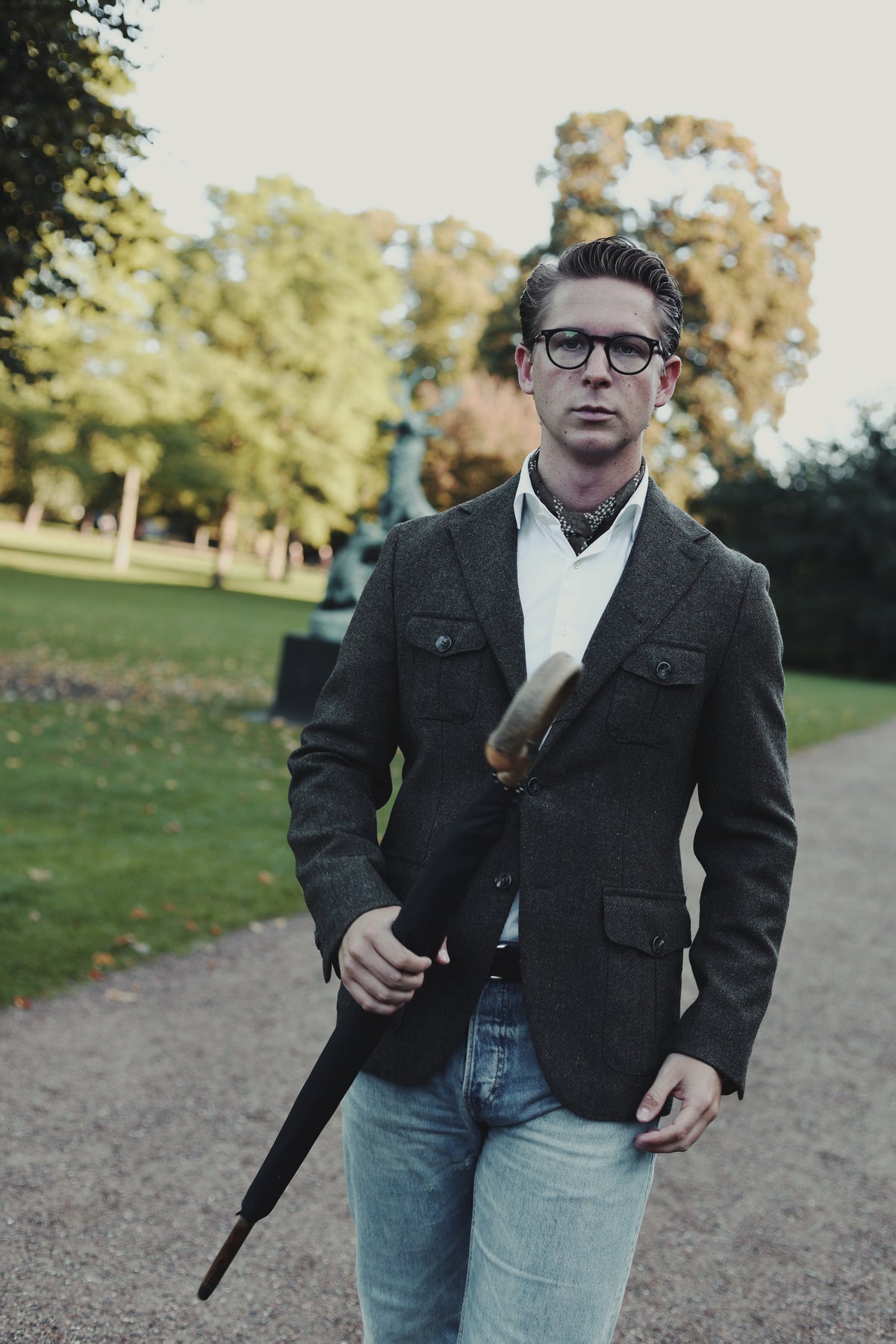 Henry Tweed Safari Blazer, dark green melange
