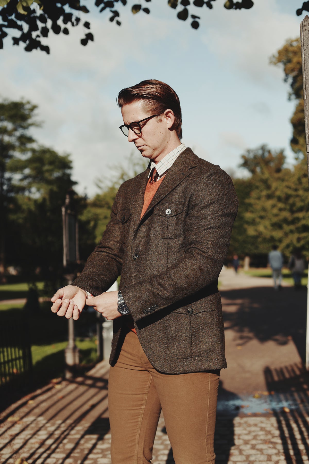 Henry Tweed Safari Blazer, dark green melange