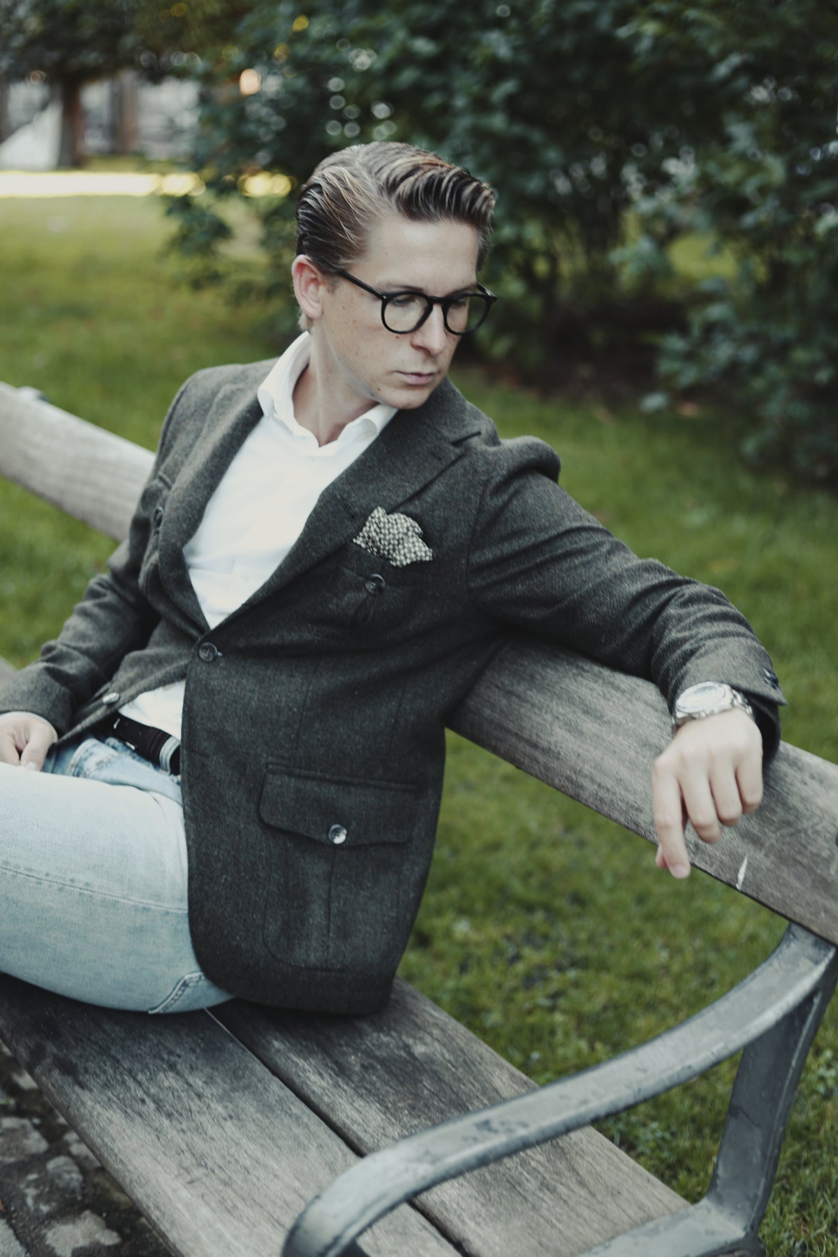 Henry Tweed Safari Blazer, dark green melange