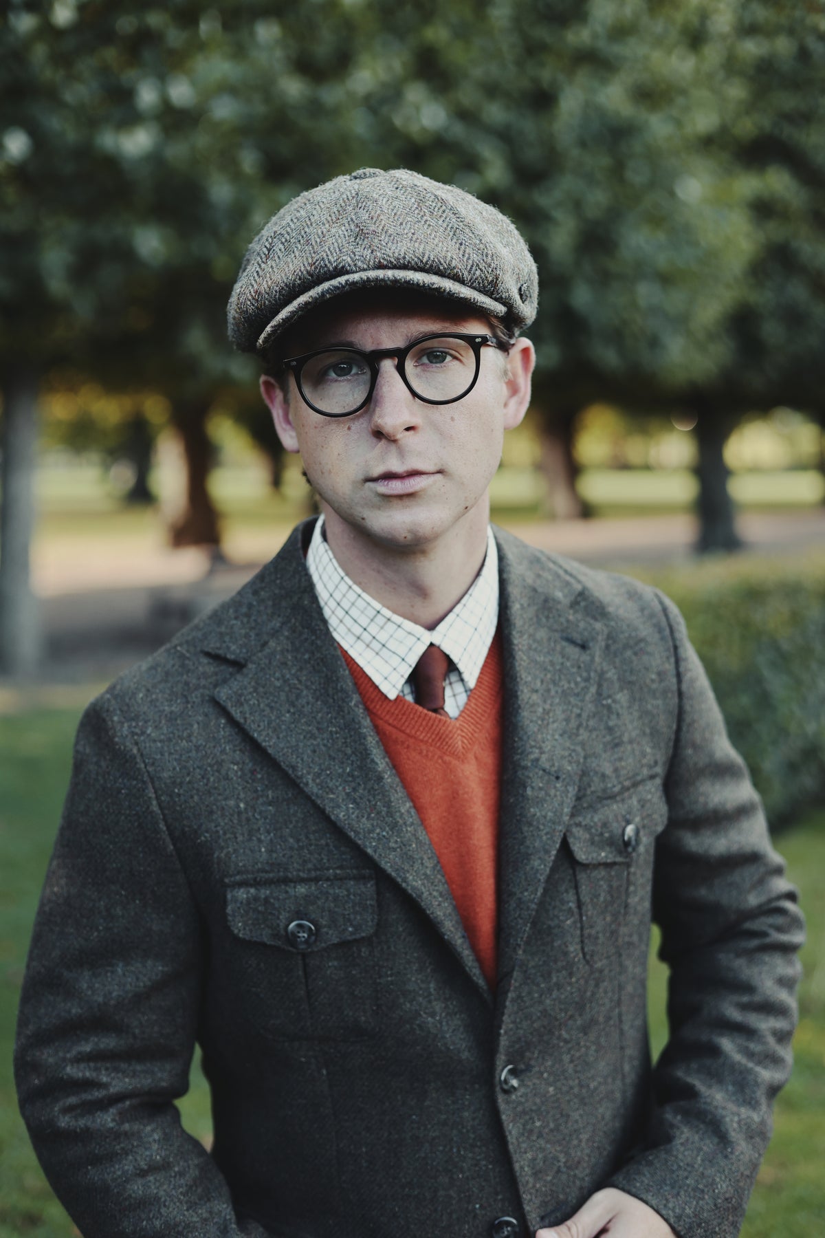 Henry Tweed Safari Blazer, dark green melange
