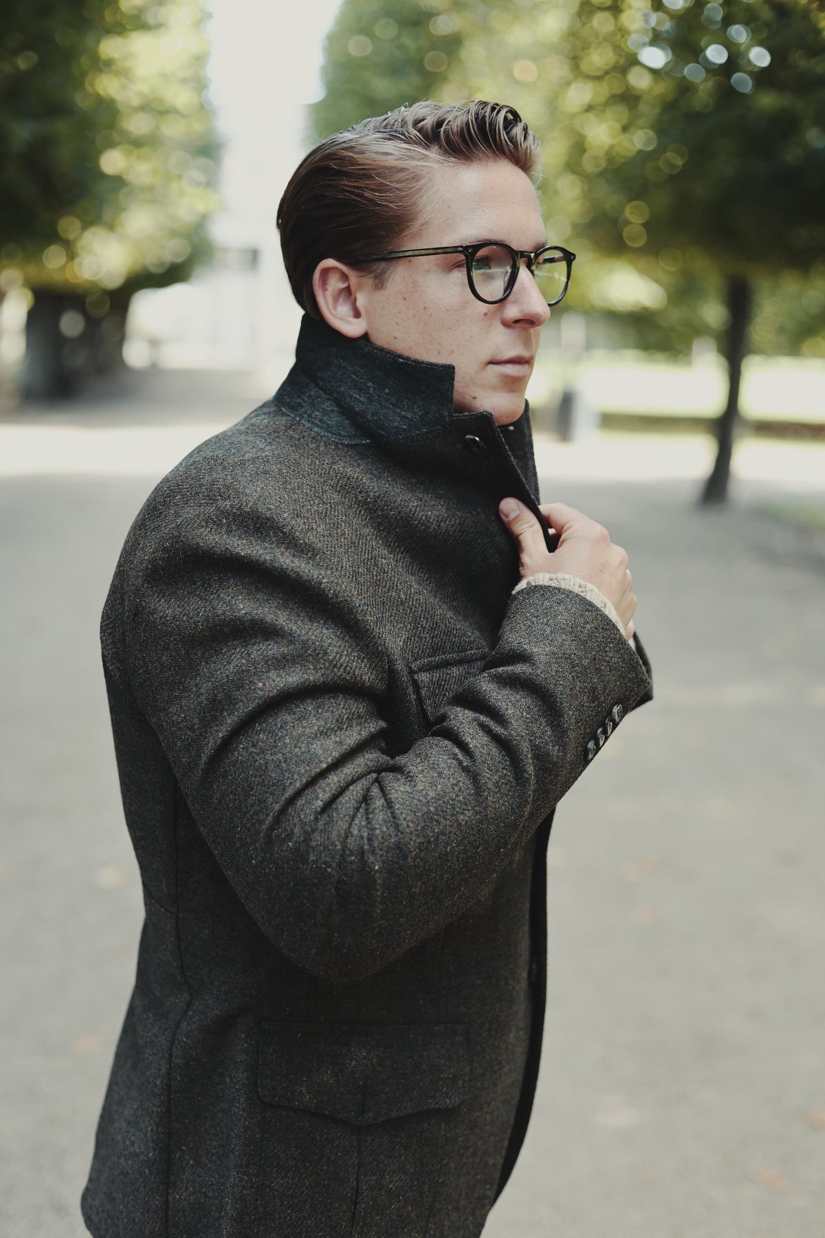 Henry Tweed Safari Blazer, dark green melange