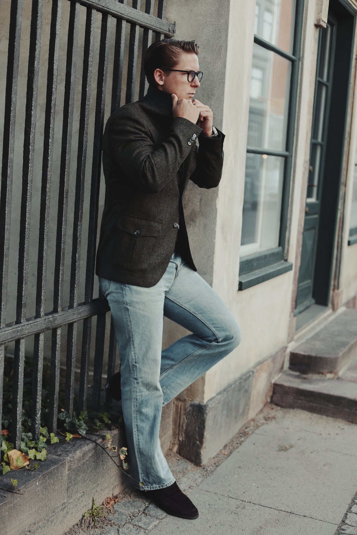 Henry Tweed Safari Blazer, dark green melange