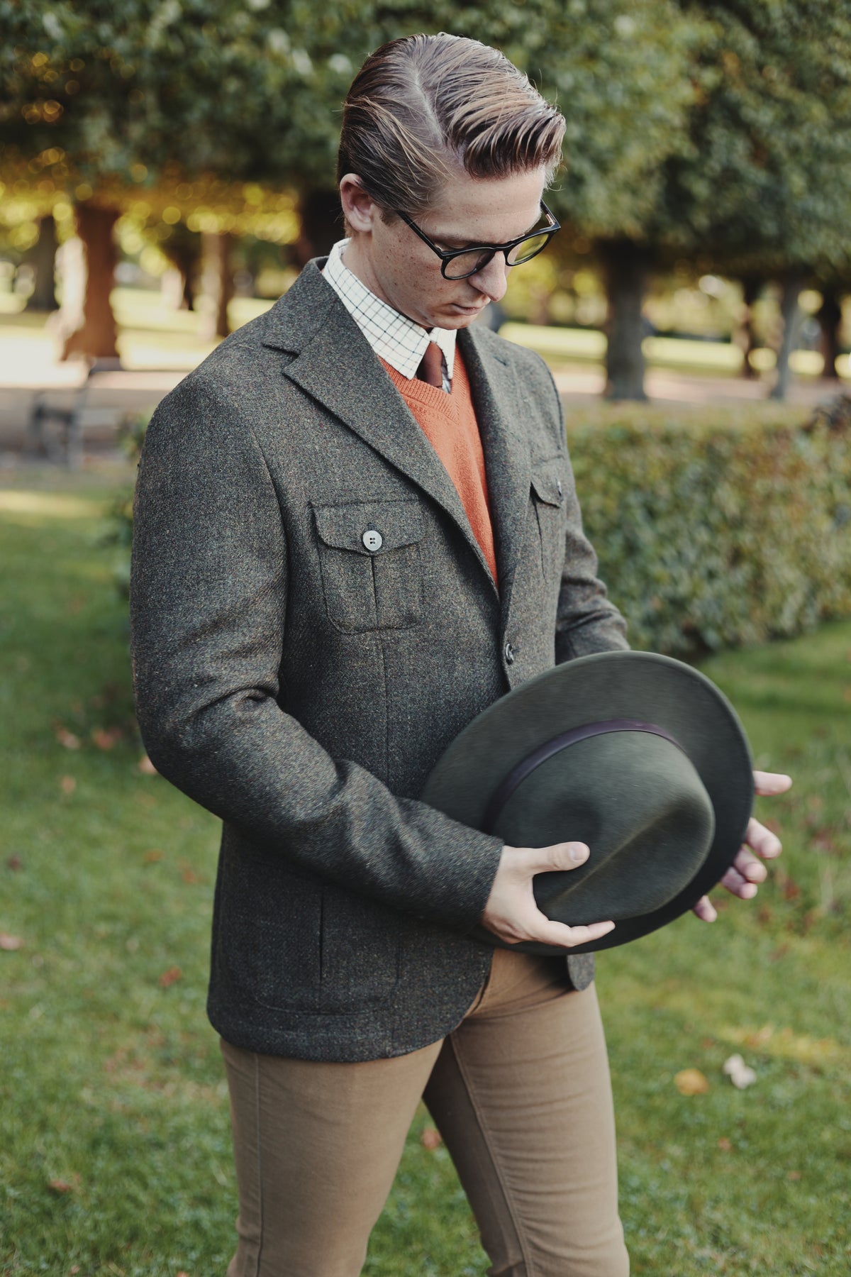 Henry Tweed Safari Blazer, dark green melange